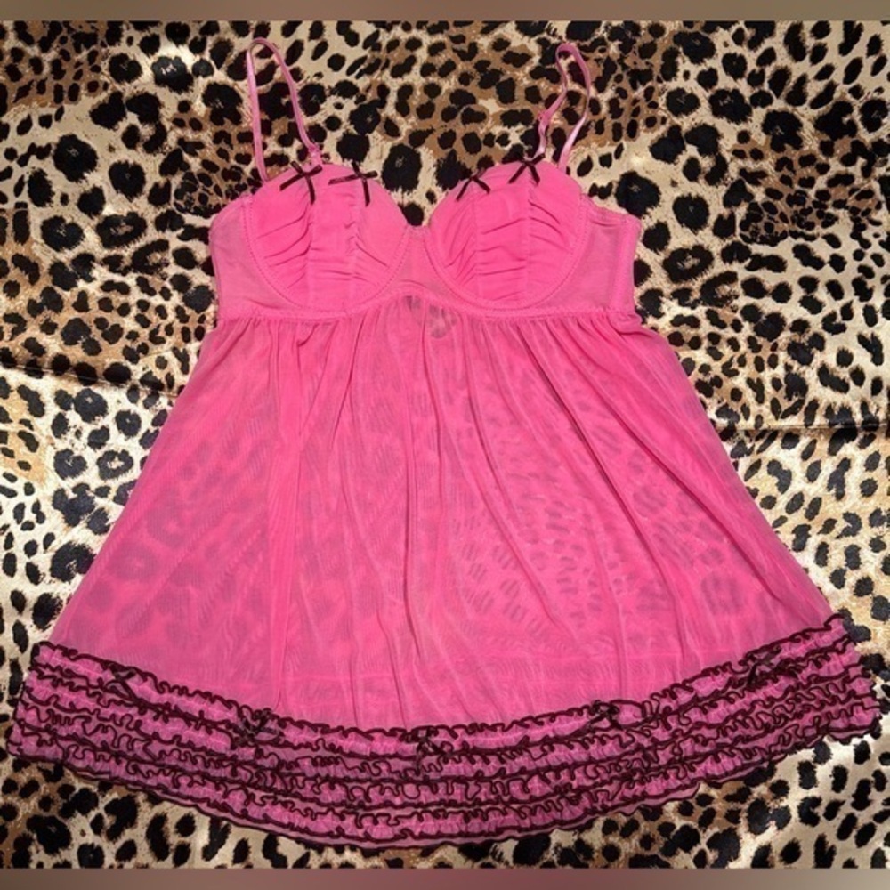 Y2K Pink Ruffled Cami with Brown Ruffles & Bows